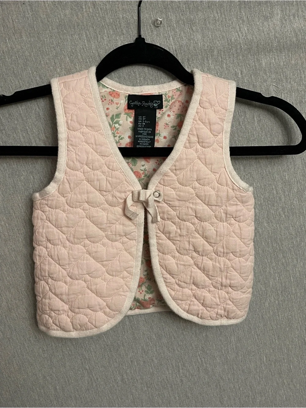 Cynthia Rowley Girls Pink Quilted Vest with Bow